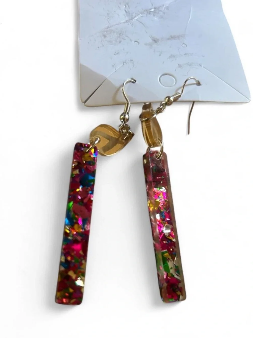 Gold Teardrop Multicolor Confetti Bar Dangle Earrings - Women Jewelry